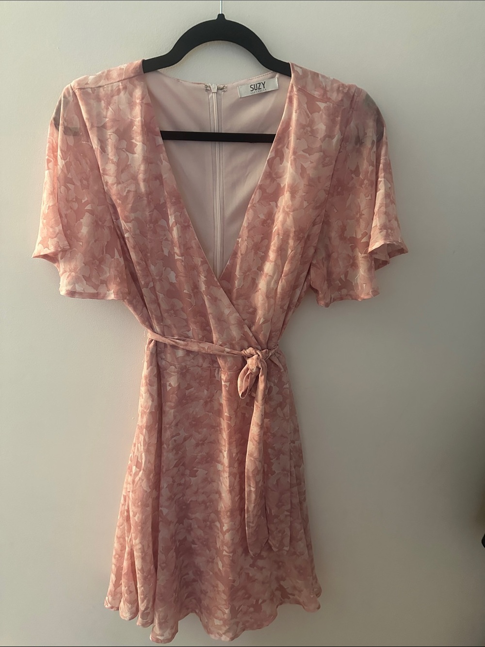 Suzy Shier Blush Pink Floral Wrap Dress